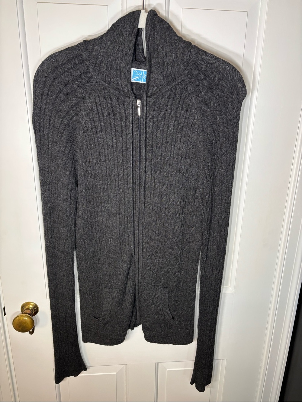 Survival Women's Small Heather Gray Cable Knit Zipper Cardigan Sweater Hoodie